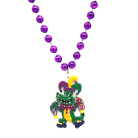 Perles personnalisées de 6 mm vert métallisé, violet et or avec médaillon alligator pour le Mardi Gras (plastique/polyrésine)