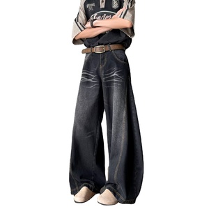 Jeans para <span class=keywords><strong>Hombre</strong></span> y Mujer, Estilo Stonewashed, Holgados, Casuales, Streetwear, Hip Hop, ODM, Pierna Ancha, 100% Algodón, Diseño de Barba de Gato, Denim para <span class=keywords><strong>Hombre</strong></span> - Product Image 2