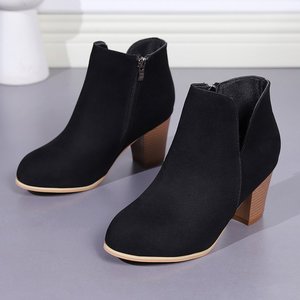 Bottines à <span class=keywords><strong>talon</strong></span> haut rond Xuanhui Fashion pour femmes, bottes d'hiver tendance en daim à fermeture éclair latérale en V pour femmes - Product Image 5
