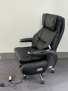 Chaise de bureau de direction moderne ergonomique noire en cuir véritable pivotante de luxe avec fonction massage pour bureau - Product Image 6