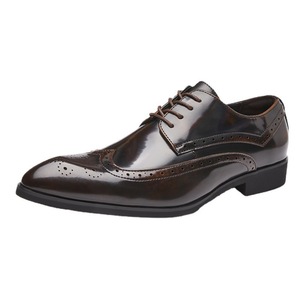 Zapatos Oxford de Vestir con Punta en Pico, de Cuero Genuino Marrón, con Cordones, para Todas las Temporadas, Suela de Goma, Envío Directo - Product Image 1