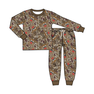 Ensemble T-shirt et Joggers Personnalisé pour Bébés Garçons, Motif Camouflage Marron Cerf, en Soie de Lait, Tenue de Chasse Automne pour Tout-petits, OEM Zhejiang - Product Image 2