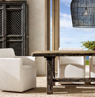 ELLISON Chaise de salle à manger de style américain moderne Accoudoir Housse en tissu de lin Fauteuils de sol pour table à manger
