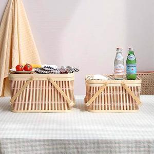 ग्रीष्मकालीन बांस पिकनिक टोकरी हाथ से बुना हुआ बड़ा भंडारण टोकरी चीन निर्माता से ढक्कन घरेलू भंडारण बॉक्स के साथ - Product Image 4