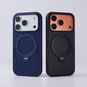 เคสโทรศัพท์มือถือหนัง PU แบบแม่เหล็กสไตล์เมชา สำหรับ iPhone 18 17 16 15 Pro Max พร้อม 360 °   ฝาครอบกันกระแทกแบบวงแหวนโลหะ - Product Image 2