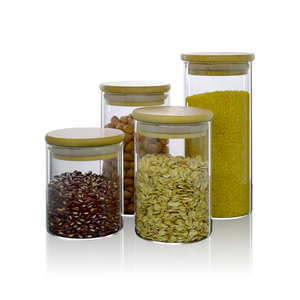 Glass jar with bamboo lid high borosilicate glass jar food storage container