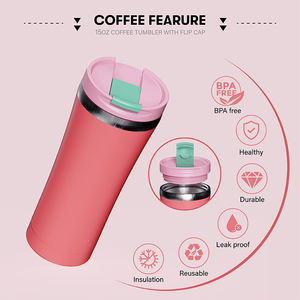 แก้วน้ำสแตนเลสสองชั้น ขนาด 15 ออนซ์ สำหรับเดินทาง เก็บความร้อน-เย็น 6-12 ชั่วโมง เป็นมิตรกับสิ่งแวดล้อม ปลอดภัยสำหรับน้ำร้อน เหมาะสำหรับเป็นของขวัญ - Product Image 6