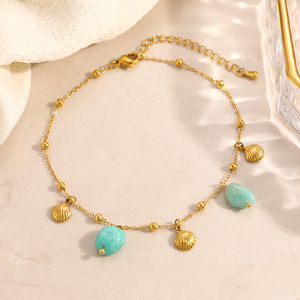 Stainless Steel Anklet With Seashell Pendant 18k Gold Plated Women's Foot <b>Ornament</b> Ocean Theme Beaded Chain - Product Image 2