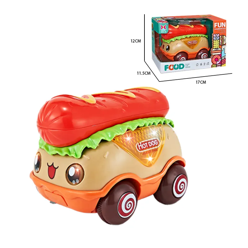 Diy Assemblage Hamburger Auto Elektrische Cartoon Hotdog Auto Pull Back Opname Functie Hamburger Auto Met Licht En Muziek