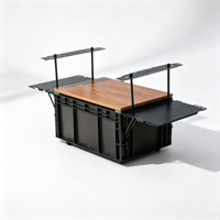 Boîte de rangement pliable Zentopia pour le camping avec plateau en bois, double extension latérale, roulettes pour le camping en plein air, pique-nique, OEM