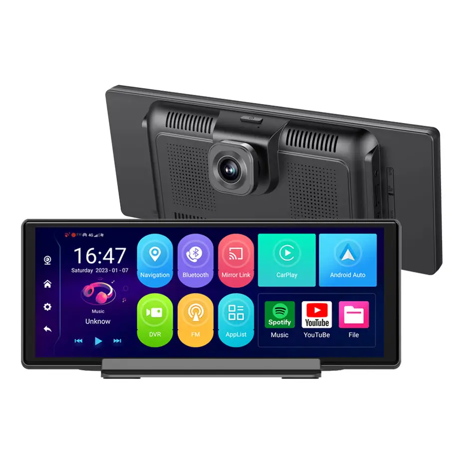 10.26 inch Car DVR Carplay Auto 4 gam GPS navigation Bảng điều khiển 1080P FHD ống kính kép Android 10 gương chiếu hậu ghi Dashcam