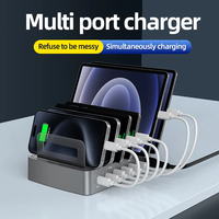 QC3.0 pengisi daya USB Multi-Port, pengisi daya ponsel Universal USB C Desktop berdiri stasiun pengisian cepat untuk ponsel