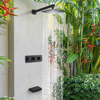 Ensemble de douche en laiton chromé poli pour hôtel, avec pommeau de douche pluie et robinet cascade - Kit complet pour salle de bain
