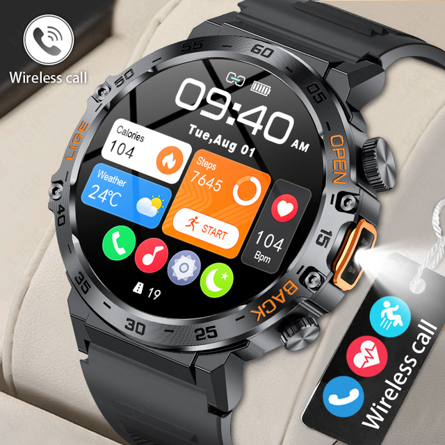 Lige BW0616 Chronograph Flashlight Heart Rate Monitoring Smartwatch Wireless Call Voice Assistant Remote Photography Smart Watch