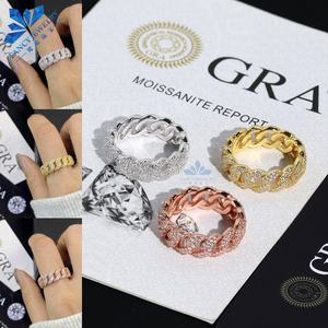 Anello da uomo in 2 righe con Link cubano Moissanite ghiacciato 925 in argento Sterling rodiato D colore stile Hip Hop Bling per festa di matrimonio - Product Image 5