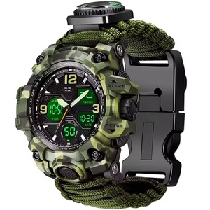 Montre de sport analogique-numérique à double écran pour homme, de luxe, multifonctionnelle, tactique, de survie en extérieur, en nylon, vente chaude - Product Image 3