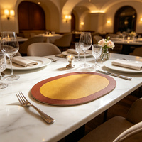 Set de table ovale en cuir bicolore, résistant à la chaleur et imperméable, pour restaurant occidental et décoration de salle à manger à domicile