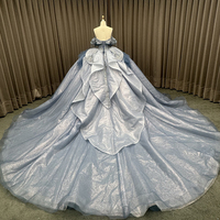 Robes de Quinceanera bleu brillant robe de bal chérie mexicaine bouffante hors épaule Applique dentelle LSMC12