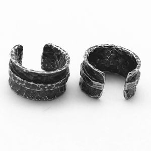 Manchette d'oreille pour homme en acier inoxydable 316L, hypoallergénique, étanche, martelée à la main, multi-couches, large, sans perçage, clip, style punk, cadeau - Product Image 4