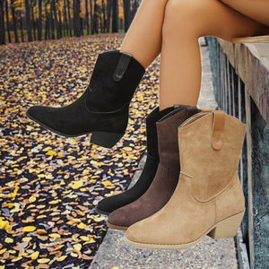 Botines de Diseño Vintage Color Marrón con Tacón Cuadrado, Cierre de Cordones Cómodo para Otoño/Invierno, Botas de Mujer Modernas al por Mayor - Product Image 3