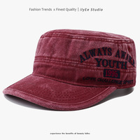 Topi Baseball Retro 6-Panel Adjustable Flat-Top Bahan Katun Satin Dengan Panel Melengkung, Bordir Huruf, Unisex, Empat Warna