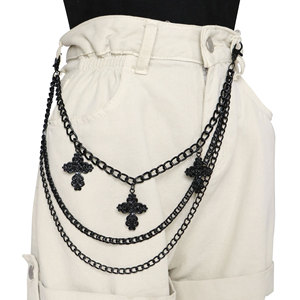 โซ่คาดเอวแบบไขว้ สีดำ โลหะผสมสังกะสี ตกแต่งด้วยรูปกากบาทหลายชั้น สไตล์ฮิปฮอป เครื่องประดับสำหรับใส่ทุกวัน - Product Image 1