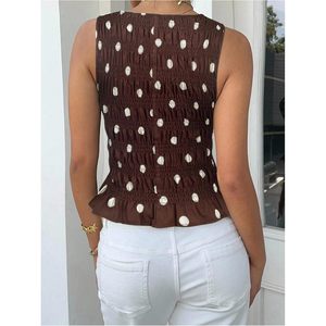 FOXA Camiseta sin mangas con estampado de lunares para mujer, camisa ajustada con volantes y sin mangas - Product Image 2