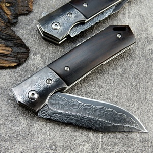 มีดพับเหล็กดามัสกัส HK ปรับแต่งได้ ด้ามไม้มะเกลือ ขายดี EDC สำหรับกิจกรรมกลางแจ้ง ตั้งแคมป์ เดินป่า รองรับ OEM DIY ขนาด 18.5 ซม. รับประกัน 1 ปี - Product Image 5