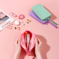 Tas Perlengkapan Mandi Portabel Pink Custom Logo, Kapasitas Besar, Tahan Air, Bahan Silikon, Multi Warna untuk Wanita