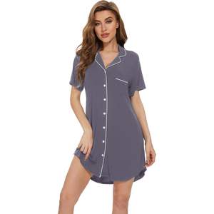 ชุดนอนผู้หญิงแขนสั้นผ้าวิสโคสผสมใยไผ่ติดกระดุม ไซส์ S ถึง XXL - Product Image 1