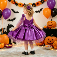 Robe en satin décontractée longueur genou pour bébés filles, col rond avec un magnifique nœud floral, idéale pour un anniversaire ou une petite fête d'enfants