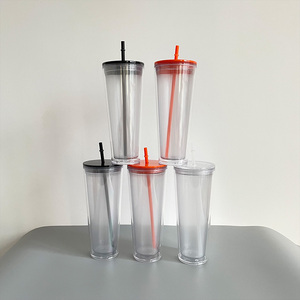 Vaso Brillante Transparente Naranja y Negro que Brilla en la Oscuridad, Vaso de Plástico Acrílico de Doble Pared con Orificio en la Base - Product Image 3