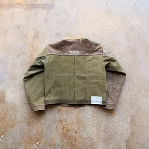 OEM Factory <b>Custom</b> <b>Denim</b> <b>Jacket</b> Streetwear Vintage Patchwork Jean Coats <b>Denim</b> Fabric Heavyweight Loose <b>Denim</b> <b>Jacket</b> Men - Product Image 2