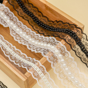 Cinta de recorte de encaje con cuentas de perlas blancas para novia hecha a mano para vestido de novia, diadema, decoración de zapatos - Product Image 1