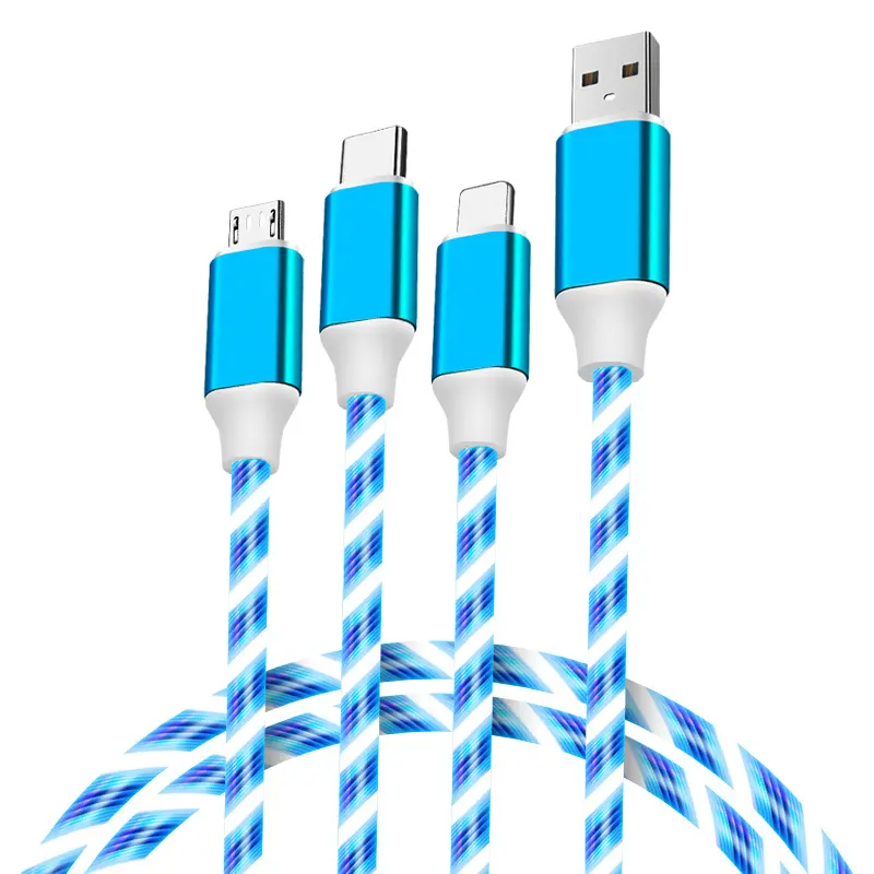 Cable de datos óptico multifuncional de primera clase, dispositivo de carga rápida USB, tres en uno, con tres cables de carga iluminados