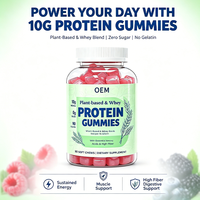 Gummies protéinés OEM 10g Protéines végétales et mélanges de lactosérum Sans sucre Sans gélatine 90 gommes à mâcher Complément alimentaire