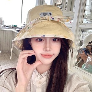Benhao Japanese Style Floral Double Sided Bucket <b>Hat</b> <b>Summer</b> Sun Protection Wide Brim Women Canvas <b>Hat</b> - Product Image 2