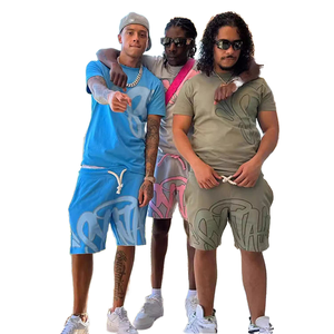 Oferta de Verano: Conjunto Deportivo Corto para Hombre, Holgado, de Algodón, Color Sólido, con Diseño Forrado en la Parte Delantera, Personalizable, Camiseta y Pantalones Cortos Sencillos - Product Image 2