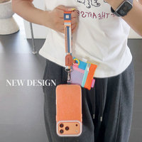 Dragonne de téléphone universelle anti-perte courte avec patchs adhésifs et petits sacs à rouge à lèvres en maille pour iPhone 18 et Samsung