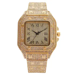 Custom Logo 2023 Popular Hot Sale Hip Hop Gold Full Diamond Square Men Watch Luxury Women Iced Out Quartz Watches