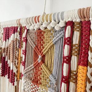 Décoration murale en macramé bohème faite à la main, style vintage, en corde de coton, 150 cm, pour salon et chambre à coucher - Product Image 5