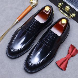 Men's Luxurious Shiny Leather <b>Pointed</b> Dress Shoes, Lace-up Style, Brown New Waterproof - Suitable for Weddings - Product Image 6