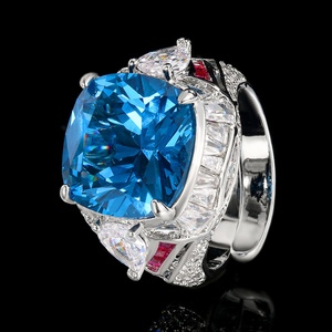 Vintage Jewelry Eco-friendly Copper 14*14MM Red Corundum Zircon Large Colorful Statement <b>Adjustable</b> <b>Rings</b> for Women - Product Image 4