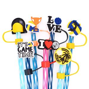 Accesorios de decoración para fiestas: Tapones de silicona universales suaves para pajitas de voleibol, sombreros de pajita deportivos, venta al por mayor - Product Image 3