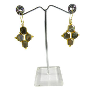 Boucles d'oreilles pendantes en agate du Botswana plaquées or faites à la main par SHILPI IMPEX, sertissage en bélière, tendance, mariage, fête, anniversaire, fiançailles, nouveauté - Product Image 3