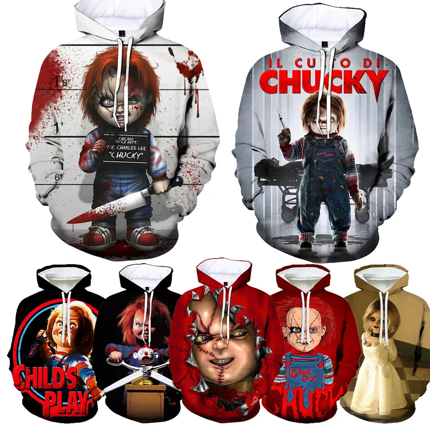 Moletons chucky 3d impressos para homens, horror filme 3d impressão de capuz da moda casual harajuku pulôver grande engraçado