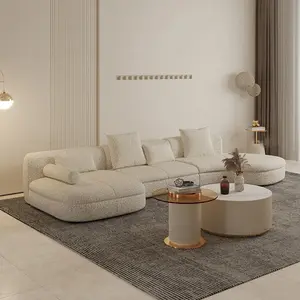 Set Furnitur Sofa Ruang Tamu Desain Kreatif Wol Domba Kain Antik Nordik