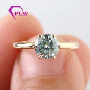 Anillo de diamantes Moissanite Provenza Oro amarillo macizo de 14 quilates 1CT Corte redondo Azul Conjunto de anillos de comprom - Product Image 5