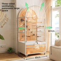 Cage pour perroquet de grande capacité, structure en bois massif, vue panoramique et circulation d'air multi-directionnelle