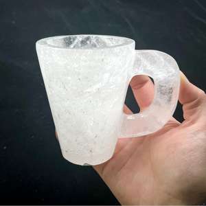 Taza de <span class=keywords><strong>cristal</strong></span> con diseño de forma de calaveras de cuarzo transparente Rosa Natural con asa, taza de té de café tallada a mano para regalo - Product Image 3